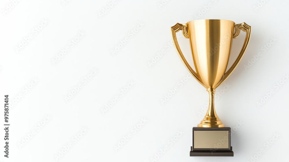 A luxurious golden trophy cup with a modern, minimalistic design, placed on a clean white background, symbolizing excellence A luxurious golden trophy cup with a modern, minimalistic design, placed on a clean white background, symbolizing excellence