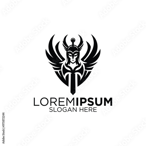 female Viking warrior valkyrie logo design 