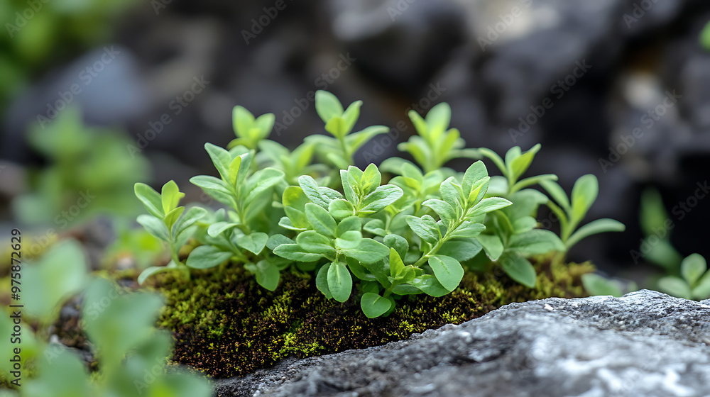 A close-up of a traditional Himalayan herb growing in its natural mountainous habitat, showcasing its unique features A close-up of a traditional Himalayan herb growing in its natural mountainous habitat, showcasing its unique features