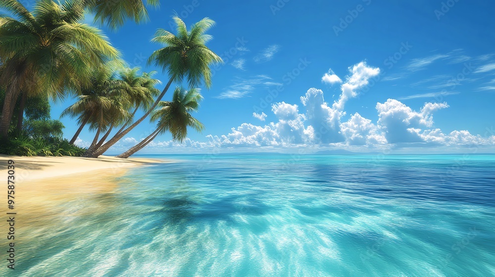 Capture a tropical paradise with a long shot of crystal-clear waters Capture a tropical paradise with a long shot of crystal-clear waters