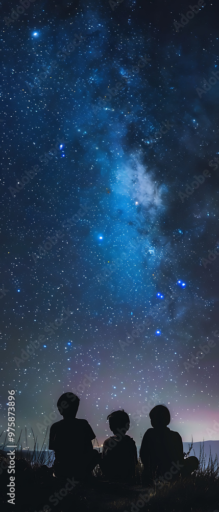 Teenage Astronomy Enthusiasts Stargazing and Identifying Constellations at Dark Sky Reserve Ecotourism Event. Teenage Astronomy Enthusiasts Stargazing and Identifying Constellations at Dark Sky Reserve Ecotourism Event.