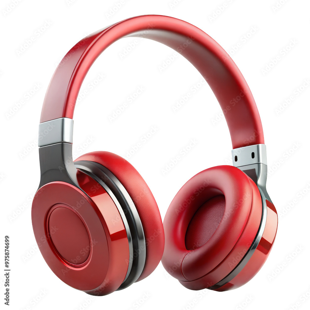 Isolated red headphone against transparent background Isolated red headphone against transparent background