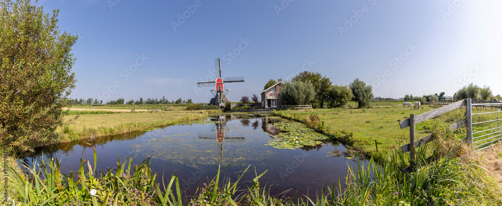 Historic windmill in Hazerswoude Dorp. It is a village in the west of the Netherlands South Holland