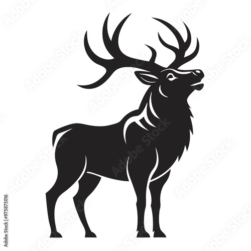 Large bull elk bugling silhouette vector illustration on a transparent background