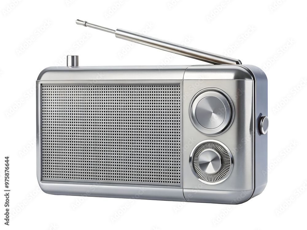 Isolated silver classic radio on transparent background
