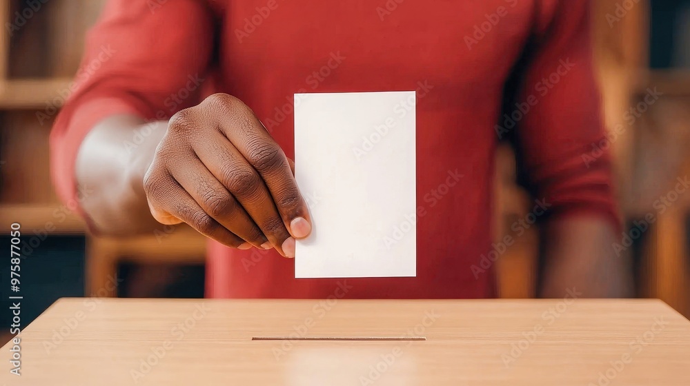 A person casting a blank ballot in an election, symbolizing civic duty and participation in democracy. A person casting a blank ballot in an election, symbolizing civic duty and participation in democracy.