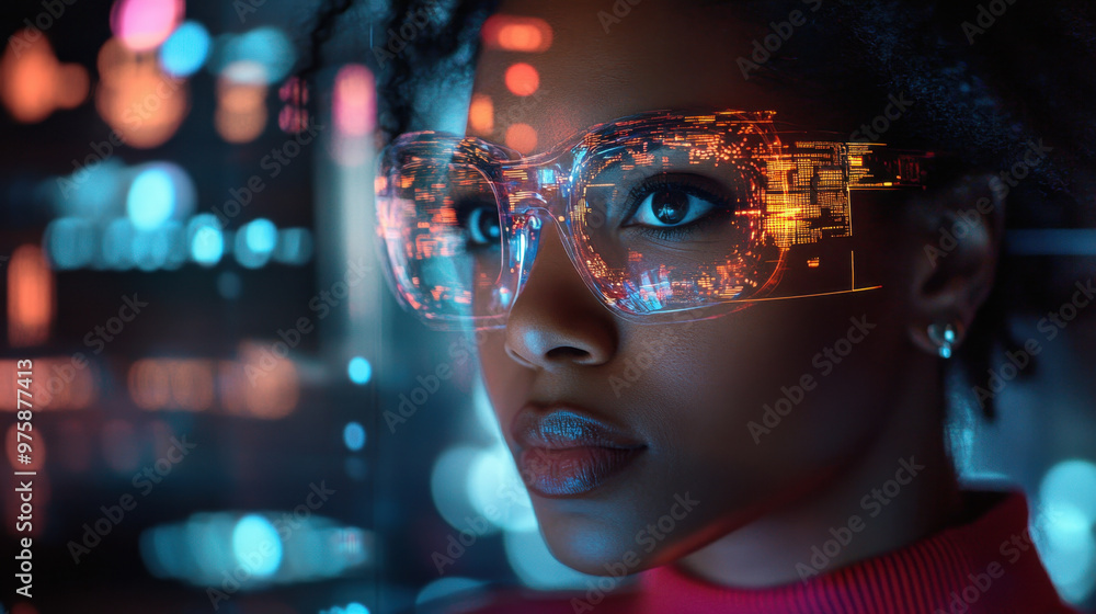 AI Cyber Security, A female African American IT specialist analyzes advanced holographic data in a high-tech setting, showcasing augmented reality and artificial intelligence AI Cyber Security, A female African American IT specialist analyzes advanced holographic data in a high-tech setting, showcasing augmented reality and artificial intelligence