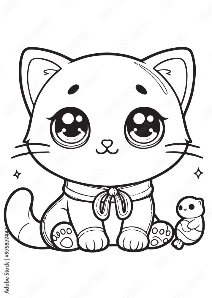 Children coloring page cute cat sad face Children coloring page cute cat sad face