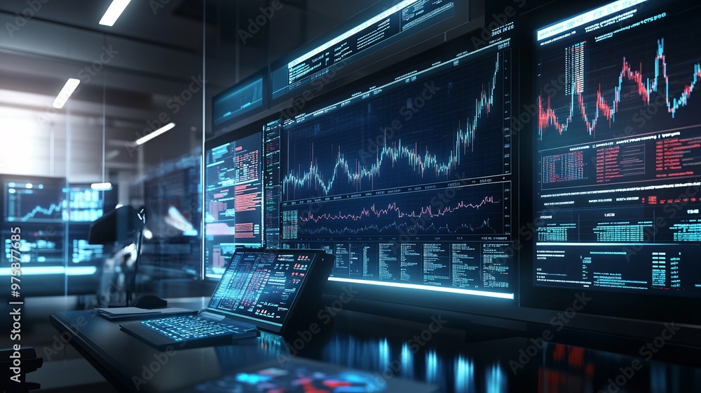 Realistic style, trading screen with realistic arrow fluctuations ...