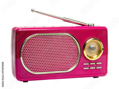 Isolated pink classic radio on transparent background