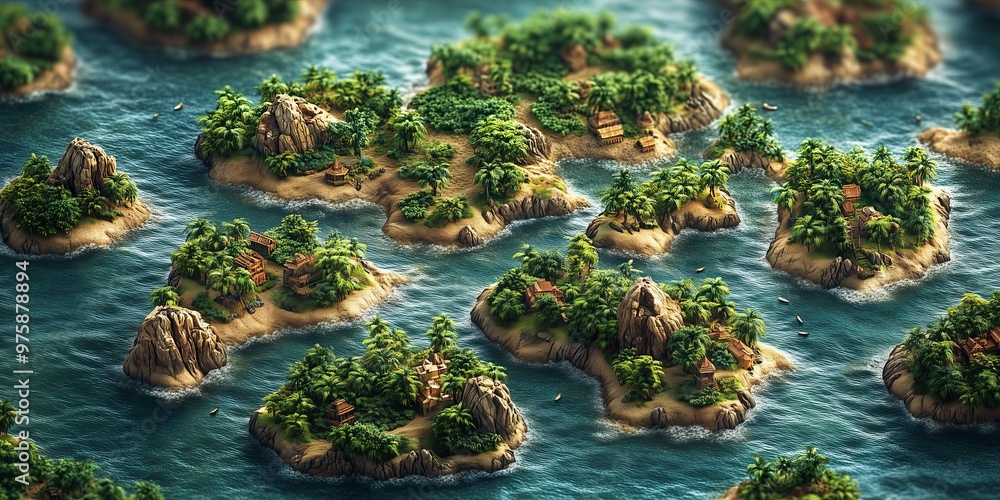 Aerial view of tropical islands surrounded by crystal-clear water. Aerial view of tropical islands surrounded by crystal-clear water.