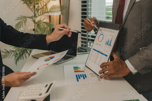 a businessman orders his assistant to rehearse a serious presentation of an important project and not to make any mistakes before a business meeting with a partner soon, brainstorming, discussion