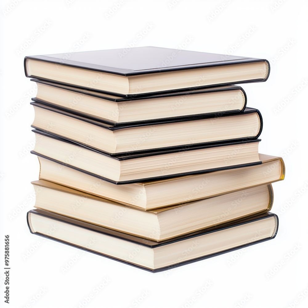 A stack of oversized coffee table books with glossy covers, elegant and stylish, isolated on white background