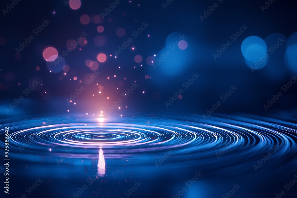 Fototapeta premium Abstract water ripple effect with shimmering light particles creating a tranquil and mesmerizing atmosphere.