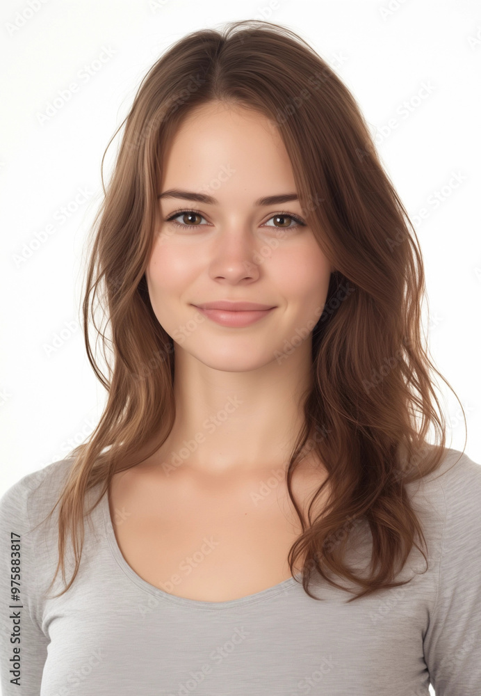 Foto für Reisepass - Junge Frau mit langen braunen Haaren Foto für Reisepass - Junge Frau mit langen braunen Haaren