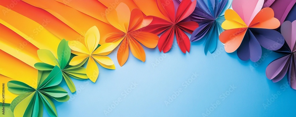 Obraz premium Vibrant LGBTQ Celebration Backdrop - Colorful Rainbow Flags and Symbols of Diversity Love and Equality for Pride Events and Community Spirit