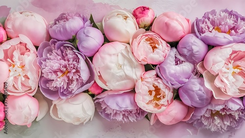Pastel peony flowers as floral art background, botanical flatlay and luxury branding design
