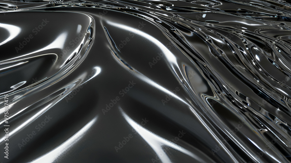 Geometric waves reflecting off a liquid chrome surface.
Geometric waves reflecting off a liquid chrome surface.