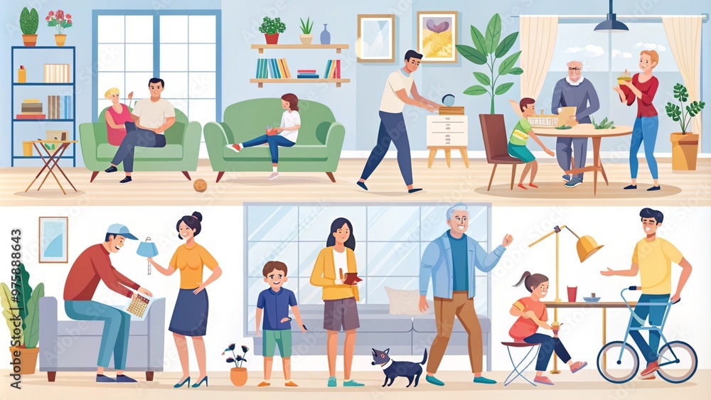 Fototapeta premium people, vector, cartoon, woman, boy, set, illustration, child, family, icon, children, sport, fun, group, business, kid, icons
