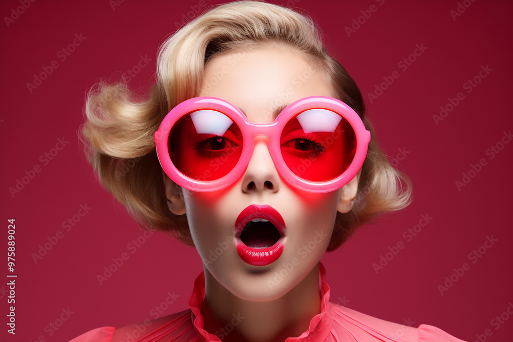 Fototapeta premium Surreal Portrait of a Woman in Oversized Sunglasses