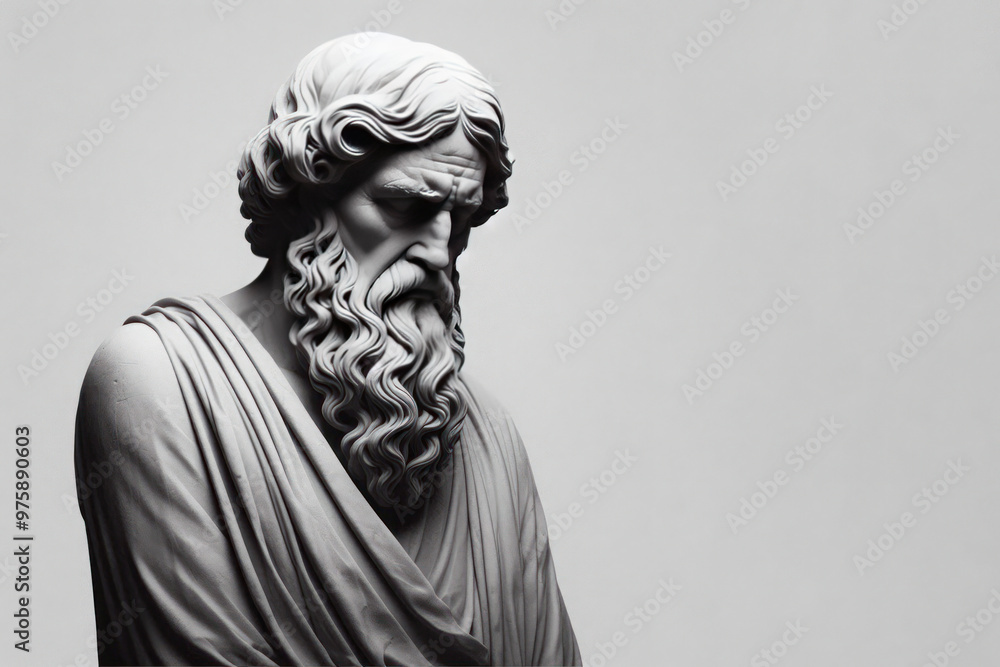Statue of a sage with a long beard on a clean background. Space for text. Statue of a sage with a long beard on a clean background. Space for text.