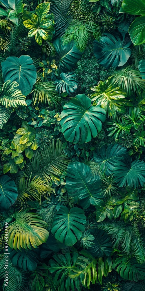 Lush green foliage with various tropical leaves creating a vibrant nature backdrop. Lush green foliage with various tropical leaves creating a vibrant nature backdrop.