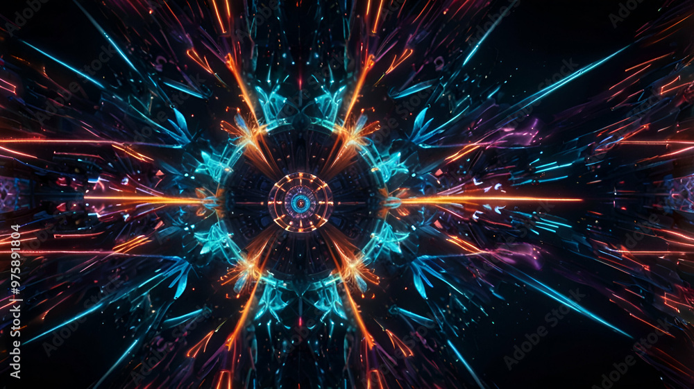 Floating neon diamonds creating a futuristic kaleidoscope.
Floating neon diamonds creating a futuristic kaleidoscope.