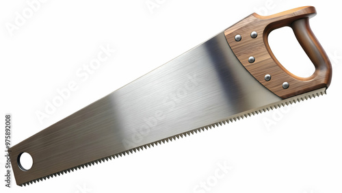 Long-handled hand saw with a sharp blade and wooden handle for cutting wood and other materials.