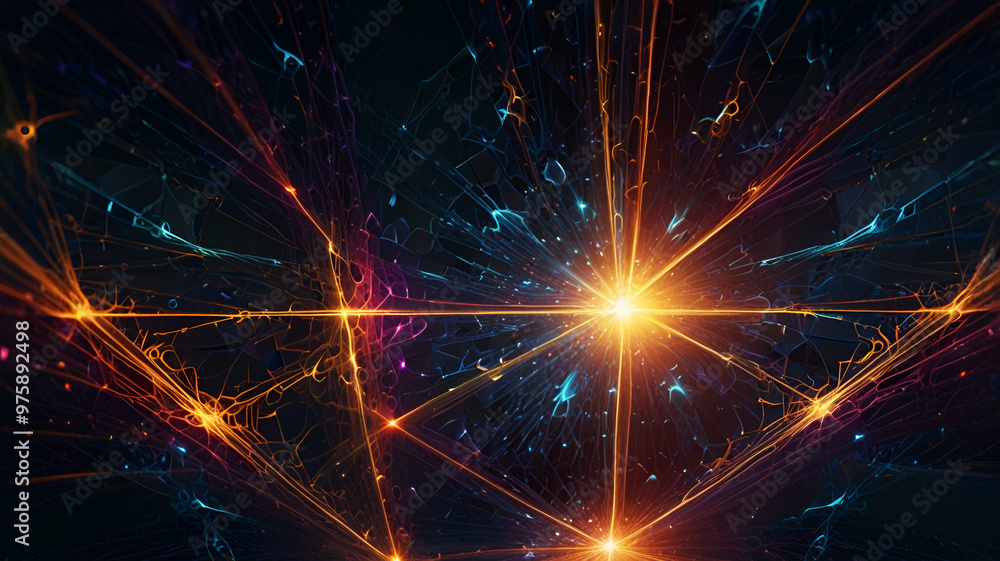 Fototapeta premium Fractalized energy pulses flowing through geometric forms. 