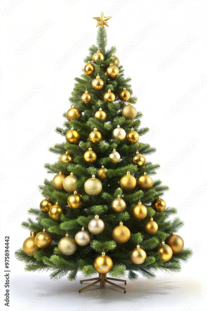 Fototapeta premium Christmas Tree with Golden Decorations, Classic Holiday Theme