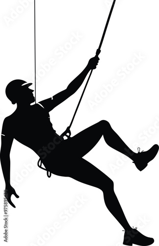 Silhouette of a Rock Climber Rappelling Down