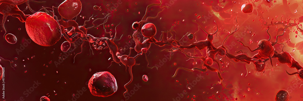 Pathology Palette: A rich, red-colored background with abstract shapes reminiscent of biological forms, highlighting the complexities of disease and the role of pathology in diagnosis. Pathology Palette: A rich, red-colored background with abstract shapes reminiscent of biological forms, highlighting the complexities of disease and the role of pathology in diagnosis.