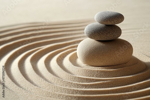 Wallpaper Mural Stack of three stones on rippled sand background. Minimalist zen garden for tranquility and mindfulness. Torontodigital.ca