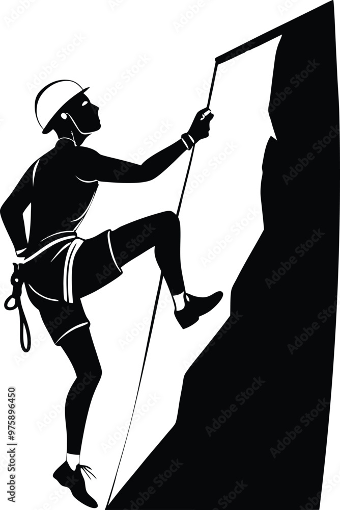 Obraz premium Silhouette of a Climber Scaling a Steep Rock Face
