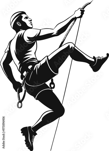 Silhouette of a Rock Climber Rappelling Down