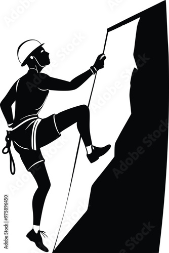 Silhouette of a Climber Scaling a Steep Rock Face