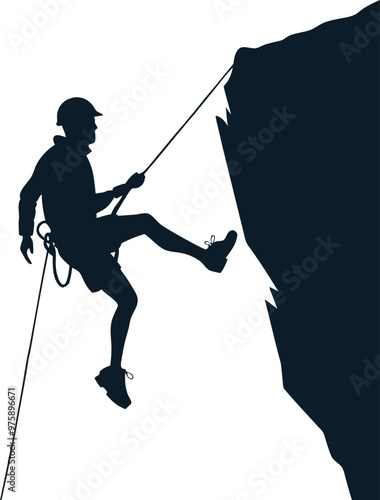 Silhouette of a Climber Scaling a Steep Rock Face