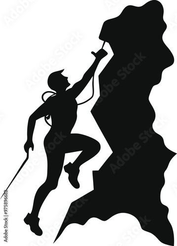 Silhouette of a Climber Scaling a Steep Rock Face