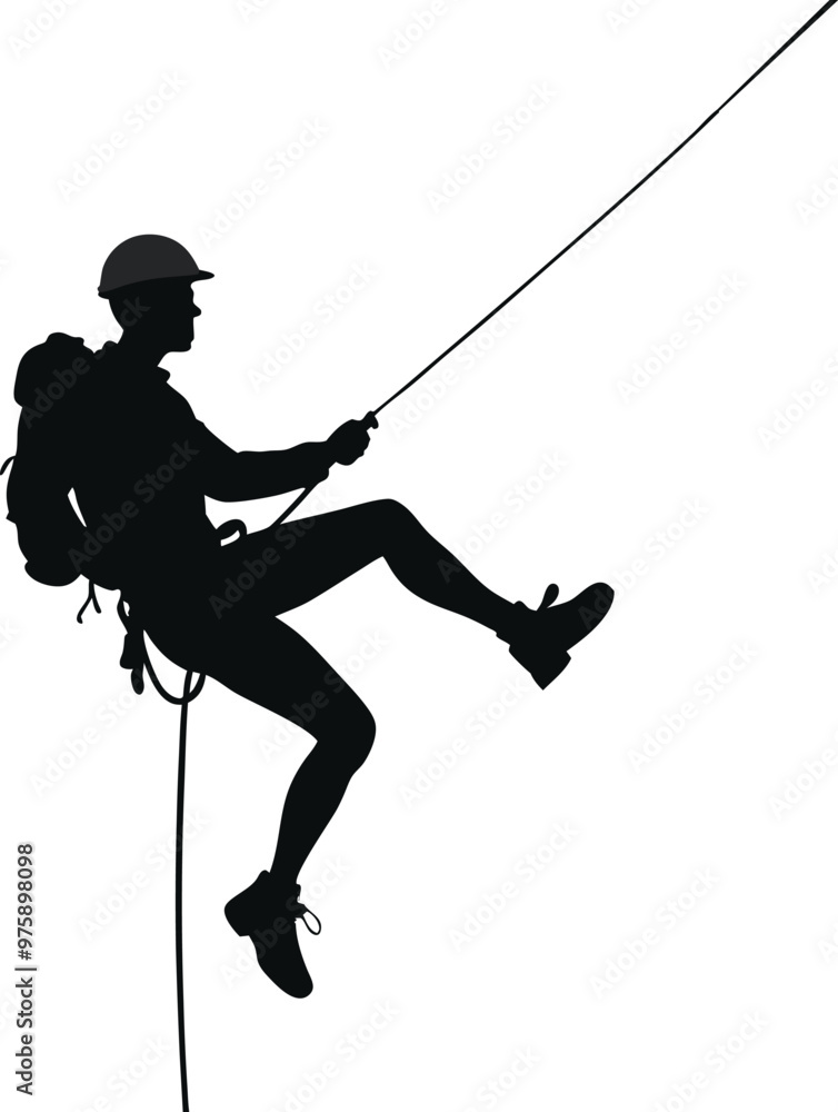Silhouette of a Rock Climber Rappelling Down Silhouette of a Rock Climber Rappelling Down