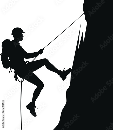 Silhouette of a Climber Scaling a Steep Rock Face