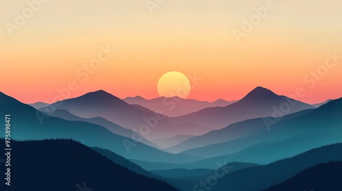 A minimalist design featuring an inspiring quote in bold typography, set against a calming background of mountains at sunrise