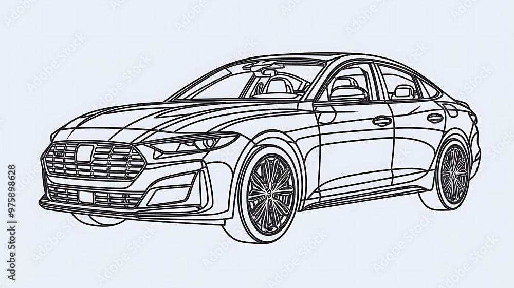 Fototapeta premium car sketch with black line only isolated with white background