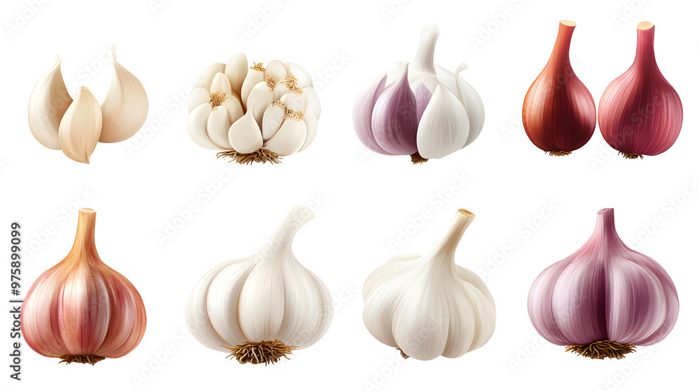 Set of garlic isolated on transparent background Set of garlic isolated on transparent background