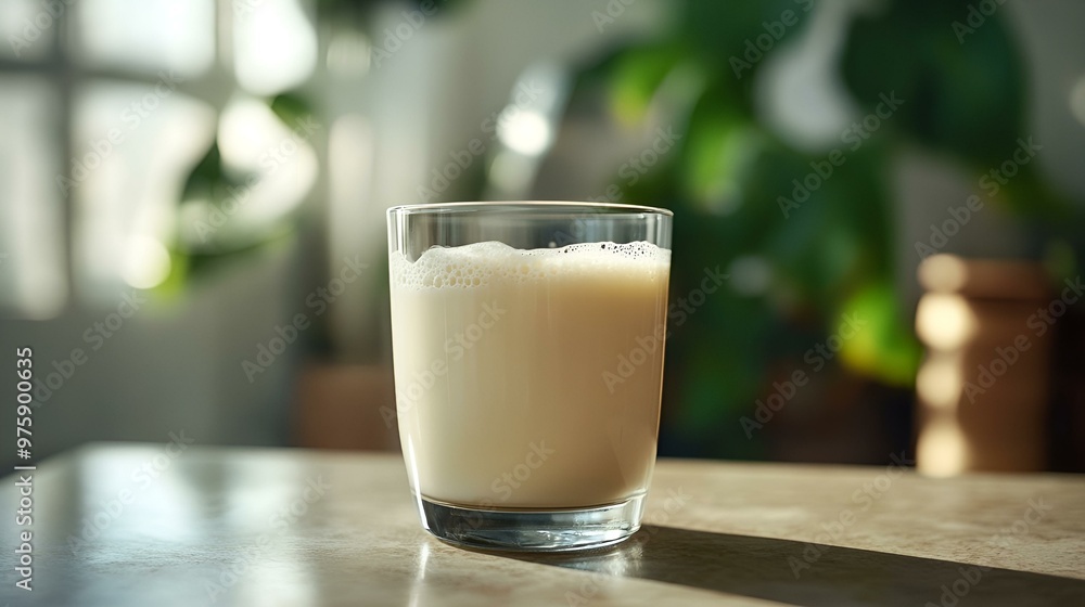 Isolated white glass of fresh milk with ice cubes, a popular refreshing beverage often enjoyed at cafes Isolated white glass of fresh milk with ice cubes, a popular refreshing beverage often enjoyed at cafes