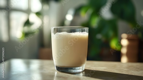 Isolated white glass of fresh milk with ice cubes, a popular refreshing beverage often enjoyed at cafes