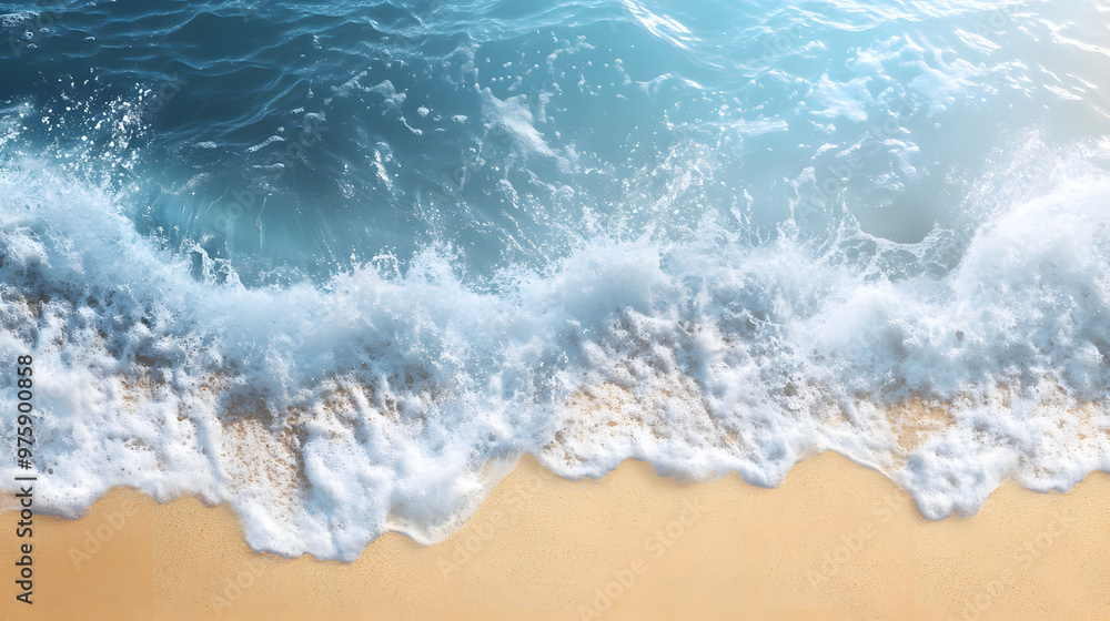 Fototapeta premium Top view waves on the sand beach summer holiday. Summer vacation concept