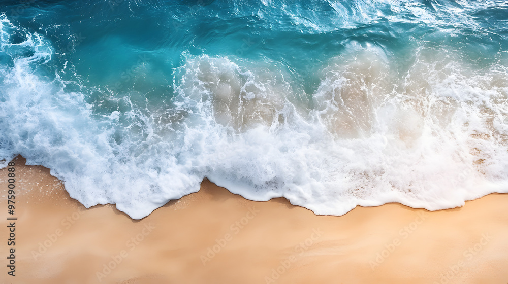 Top view waves on the sand beach summer holiday. Summer vacation concept Top view waves on the sand beach summer holiday. Summer vacation concept