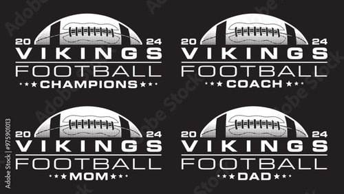 Football Champions 2024 - Vikings Designs is a sports design template that includes a graphic basketball and a space for your own teams name. This design is great for advertising and promotions.