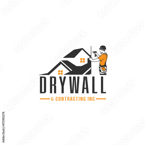 Dry Wall Logo Template. House Improvement Logo Design Template in White Isolated Background