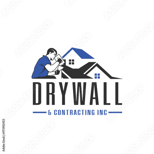 Dry Wall Logo Template. House Improvement Logo Design Template in White Isolated Background